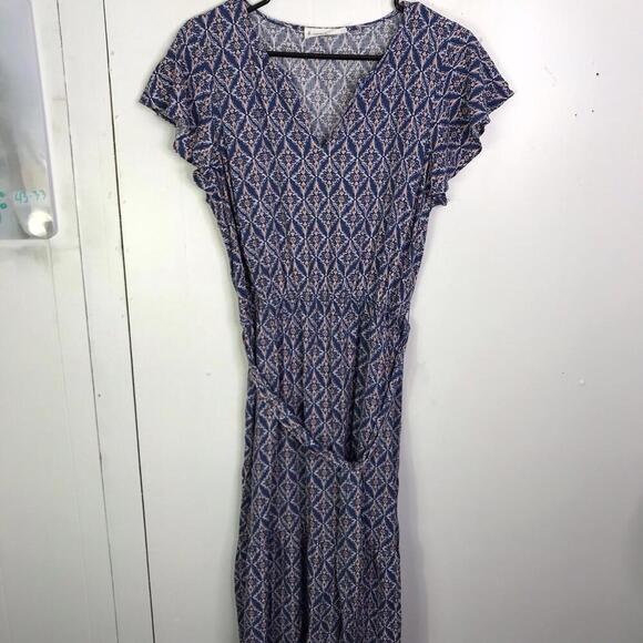 Lucky Brand Dress Womens Large Colorful Tie Waist Flutter Sleeve Midi Tie Waist - Picture 1 of 10